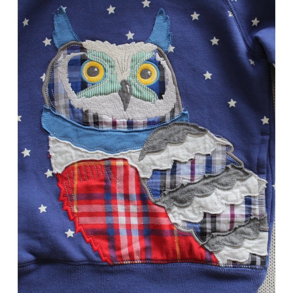MINI BODEN Patchwork Applique Owl Stars Hoodie Sweatshirt, Size 4 - 5 - Picture 2 of 11